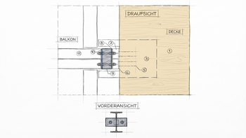Neubau: Anschluss von Stahlbalkon an Holzdecke