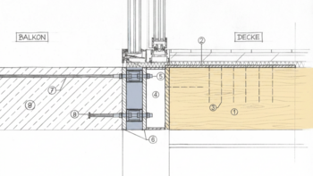 Neubau: Anschluss von Betonbalkon an Holzdecke