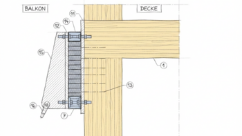 Neubau: Anschluss von Stahlbalkon an Holzdecke