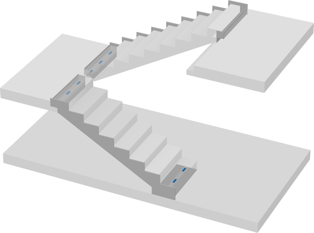 Gerader Treppenlauf, Treppenlauf entkoppelt, Podest mit schwimmend verlegtem Unterlagsboden