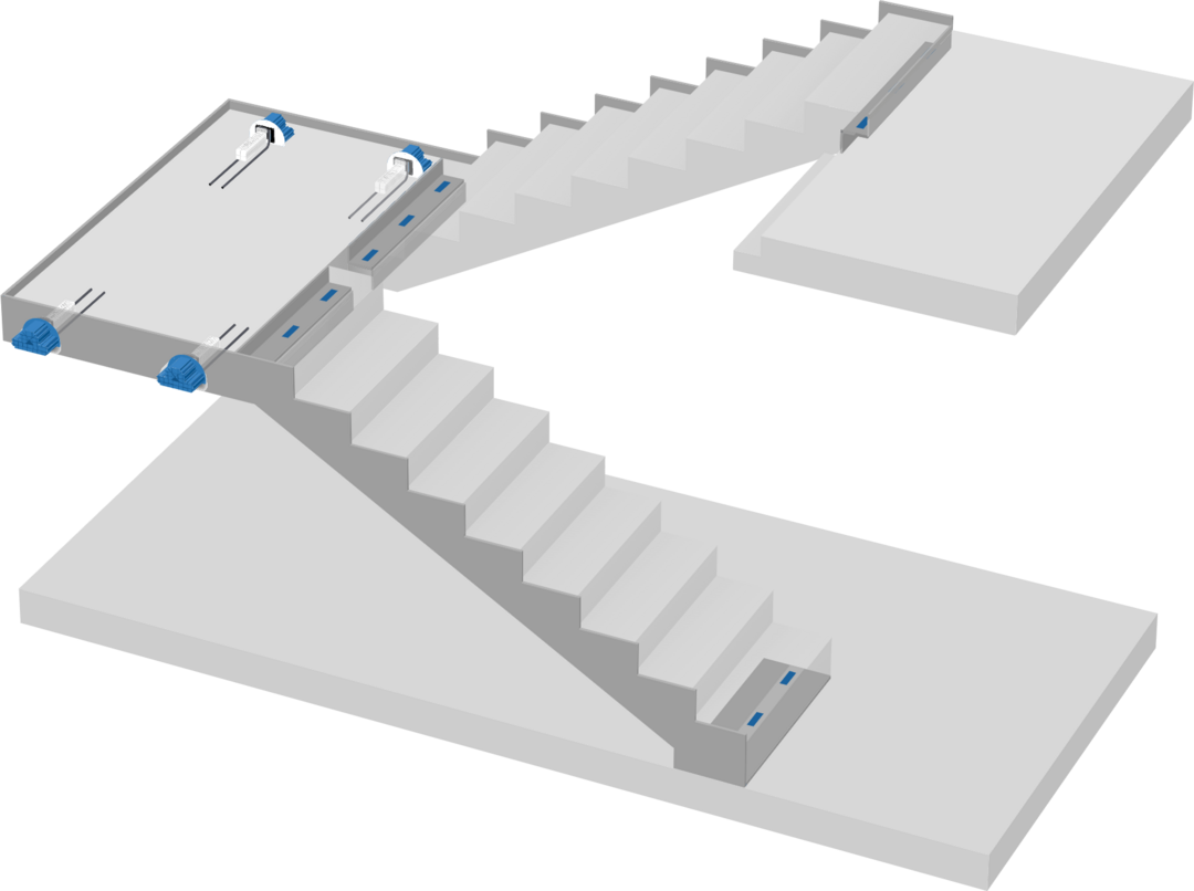 Gerader Treppenlauf, Treppenlauf und Podest entkoppelt